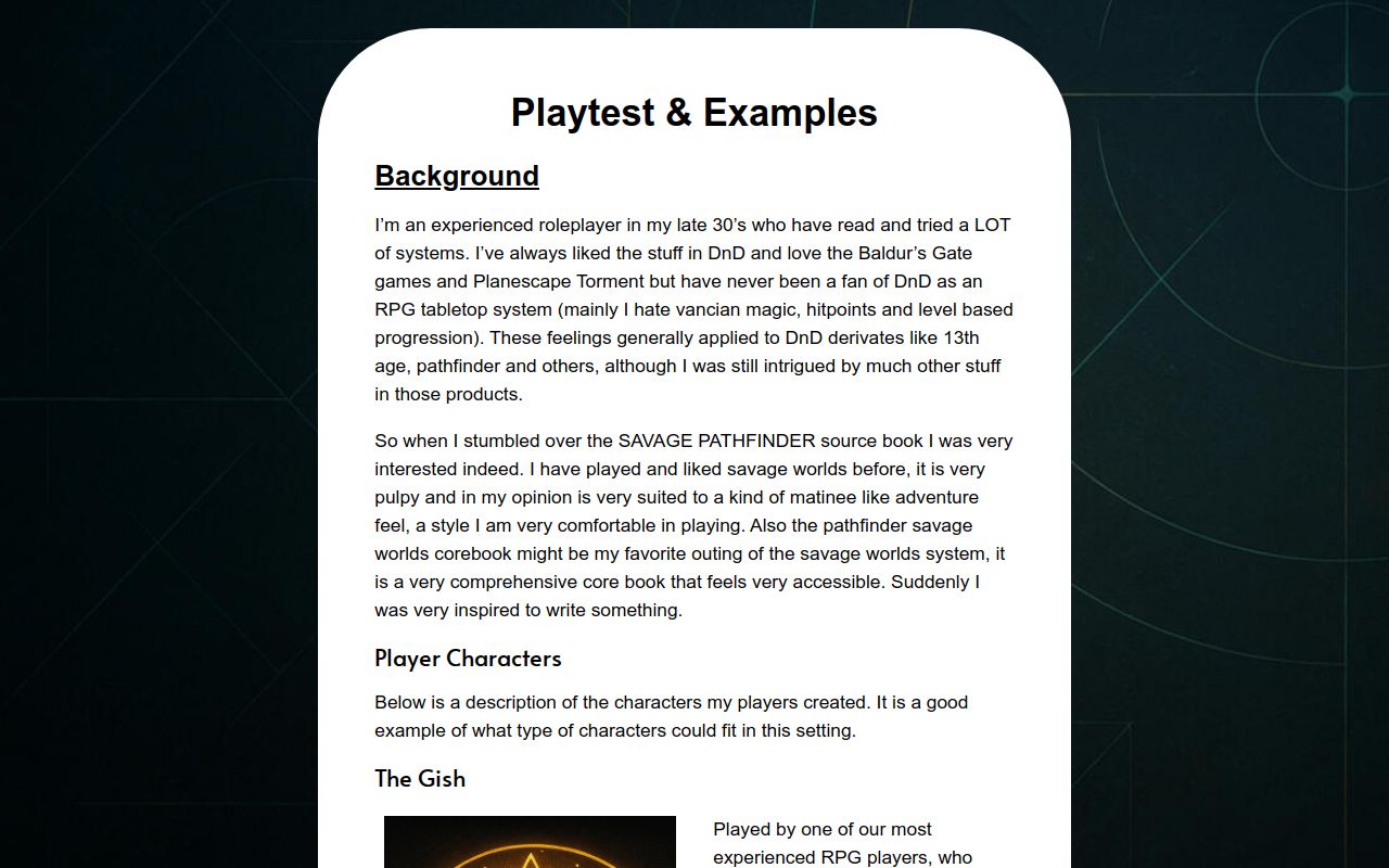 Playtest & Examples